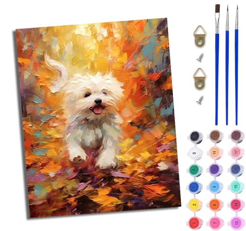 WJWWANG Malen nach Zahlen DIY Handgemalt Ölgemälde Set für Anfänger und Jugendliche Glücklicher Bichon Frisé Pinsel und Acrylfarbe 40x50 cm Mit Rahmen ideal als Geschenk oder zur Heimdekoration WJWWANG Malen nach Zahlen DIY Handgemalt Ölgemälde Set für Anfänger und Jugendliche Glücklicher Bichon Frisé Pinsel und Acrylfarbe 40x50 cm Mit Rahmen ideal als Geschenk oder zur Heimdekoration von WJWWANG