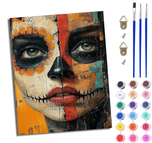 WJWWANG Malen nach Zahlen DIY Handgemalt Ölgemälde Set für Anfänger und Jugendliche Graffiti Geistergesicht Frau Pinsel und Acrylfarbe 40x50 cm ideal als Geschenk oder zur Heimdekoration von WJWWANG