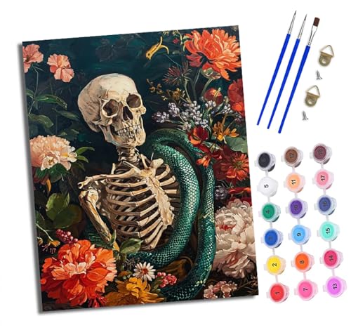 WJWWANG Malen nach Zahlen DIY Handgemalt Ölgemälde Set für Anfänger und Jugendliche Grünes Schlangenskelett in den Blumen Pinsel und Acrylfarbe 40x50 cm ideal als Geschenk oder zur Heimdekoration WJWWANG Malen nach Zahlen DIY Handgemalt Ölgemälde Set für Anfänger und Jugendliche Grünes Schlangenskelett in den Blumen Pinsel und Acrylfarbe 40x50 cm ideal als Geschenk oder zur Heimdekoration von WJWWANG