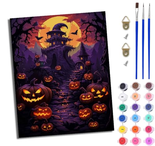 WJWWANG Malen nach Zahlen DIY Handgemalt Ölgemälde Set für Anfänger und Jugendliche Halloween Hexenschloss Pinsel und Acrylfarbe 40x50 cm ideal als Geschenk oder zur Heimdekoration WJWWANG Malen nach Zahlen DIY Handgemalt Ölgemälde Set für Anfänger und Jugendliche Halloween Hexenschloss Pinsel und Acrylfarbe 40x50 cm ideal als Geschenk oder zur Heimdekoration von WJWWANG