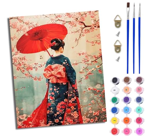 WJWWANG Malen nach Zahlen DIY Handgemalt Ölgemälde Set für Anfänger und Jugendliche Japanisches Mädchen mit einem Regenschirm Pinsel und Acrylfarbe 40x50 cm ideal als Geschenk oder zur Heimdekoration WJWWANG Malen nach Zahlen DIY Handgemalt Ölgemälde Set für Anfänger und Jugendliche Japanisches Mädchen mit einem Regenschirm Pinsel und Acrylfarbe 40x50 cm ideal als Geschenk oder zur Heimdekoration von WJWWANG