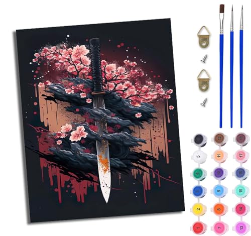 WJWWANG Malen nach Zahlen DIY Handgemalt Ölgemälde Set für Anfänger und Jugendliche Japanisches Samurai-Schwert Pinsel und Acrylfarbe 40x50 cm ideal als Geschenk oder zur Heimdekoration WJWWANG Malen nach Zahlen DIY Handgemalt Ölgemälde Set für Anfänger und Jugendliche Japanisches Samurai-Schwert Pinsel und Acrylfarbe 40x50 cm ideal als Geschenk oder zur Heimdekoration von WJWWANG