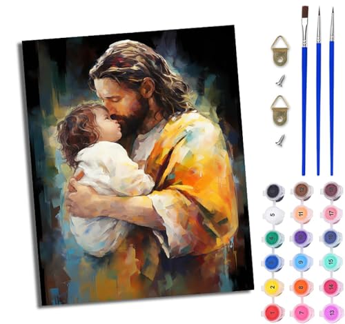 WJWWANG Malen nach Zahlen DIY Handgemalt Ölgemälde Set für Anfänger und Jugendliche Jesuskuss Pinsel und Acrylfarbe 40x50 cm ideal als Geschenk oder zur Heimdekoration von WJWWANG