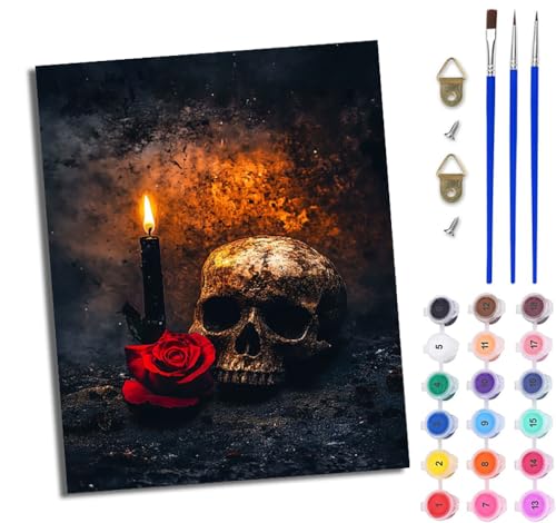 WJWWANG Malen nach Zahlen DIY Handgemalt Ölgemälde Set für Anfänger und Jugendliche Kerze Rose Totenkopf Pinsel und Acrylfarbe 40x50 cm Mit Rahmen ideal als Geschenk oder zur Heimdekoration WJWWANG Malen nach Zahlen DIY Handgemalt Ölgemälde Set für Anfänger und Jugendliche Kerze Rose Totenkopf Pinsel und Acrylfarbe 40x50 cm Mit Rahmen ideal als Geschenk oder zur Heimdekoration von WJWWANG