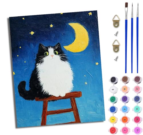 WJWWANG Malen nach Zahlen DIY Handgemalt Ölgemälde Set für Anfänger und Jugendliche KuhKatzeNiedlichMond Pinsel und Acrylfarbe 40x50 cm Mit Rahmen ideal als Geschenk oder zur Heimdekoration WJWWANG Malen nach Zahlen DIY Handgemalt Ölgemälde Set für Anfänger und Jugendliche KuhKatzeNiedlichMond Pinsel und Acrylfarbe 40x50 cm Mit Rahmen ideal als Geschenk oder zur Heimdekoration von WJWWANG