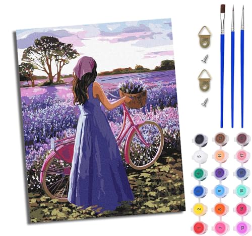WJWWANG Malen nach Zahlen DIY Handgemalt Ölgemälde Set für Anfänger und Jugendliche Lavendelmädchen zurück Pinsel und Acrylfarbe 40x50 cm ideal als Geschenk oder zur Heimdekoration von WJWWANG
