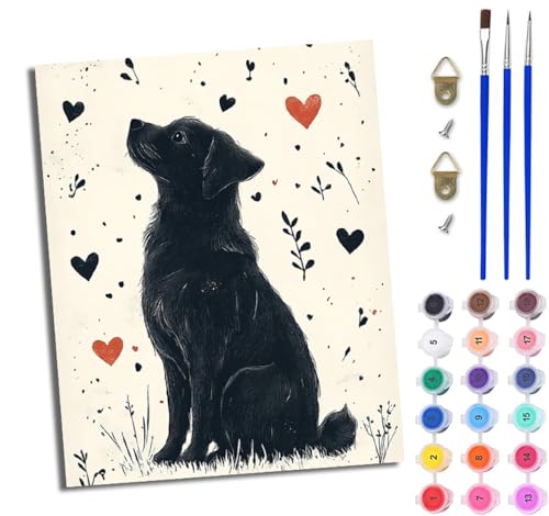WJWWANG Malen nach Zahlen DIY Handgemalt Ölgemälde Set für Anfänger und Jugendliche Liebe schwarzen Welpen Pinsel und Acrylfarbe 40x50 cm ideal als Geschenk oder zur Heimdekoration WJWWANG Malen nach Zahlen DIY Handgemalt Ölgemälde Set für Anfänger und Jugendliche Liebe schwarzen Welpen Pinsel und Acrylfarbe 40x50 cm ideal als Geschenk oder zur Heimdekoration von WJWWANG
