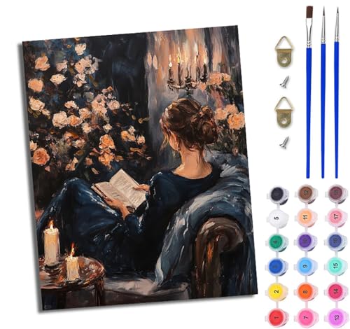 WJWWANG Malen nach Zahlen DIY Handgemalt Ölgemälde Set für Anfänger und Jugendliche Mädchen liest ein Buch Pinsel und Acrylfarbe 40x50 cm Mit Rahmen ideal als Geschenk oder zur Heimdekoration WJWWANG Malen nach Zahlen DIY Handgemalt Ölgemälde Set für Anfänger und Jugendliche Mädchen liest ein Buch Pinsel und Acrylfarbe 40x50 cm Mit Rahmen ideal als Geschenk oder zur Heimdekoration von WJWWANG