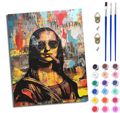 WJWWANG Malen nach Zahlen DIY Handgemalt Ölgemälde Set für Anfänger und Jugendliche Mona Lisa raucht Opium Pinsel und Acrylfarbe 40x50 cm ideal als Geschenk oder zur Heimdekoration WJWWANG Malen nach Zahlen DIY Handgemalt Ölgemälde Set für Anfänger und Jugendliche Mona Lisa raucht Opium Pinsel und Acrylfarbe 40x50 cm ideal als Geschenk oder zur Heimdekoration von WJWWANG