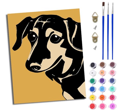 WJWWANG Malen nach Zahlen DIY Handgemalt Ölgemälde Set für Anfänger und Jugendliche Niedlicher Dackel der Karikatur Pinsel und Acrylfarbe 40x50 cm ideal als Geschenk oder zur Heimdekoration von WJWWANG