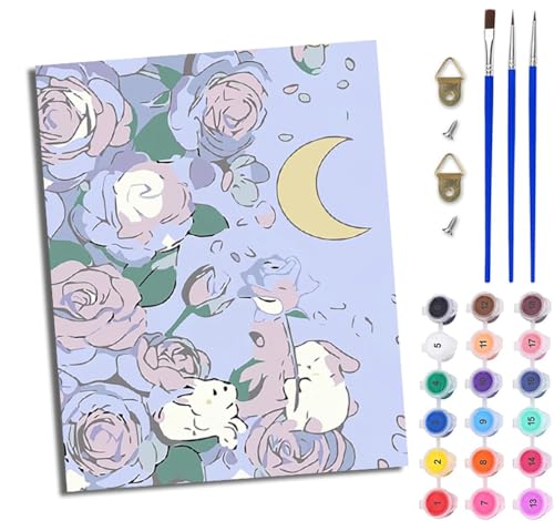 WJWWANG Malen nach Zahlen DIY Handgemalt Ölgemälde Set für Anfänger und Jugendliche Niedlicher Kaninchenmond Pinsel und Acrylfarbe 40x50 cm Mit Rahmen ideal als Geschenk oder zur Heimdekoration WJWWANG Malen nach Zahlen DIY Handgemalt Ölgemälde Set für Anfänger und Jugendliche Niedlicher Kaninchenmond Pinsel und Acrylfarbe 40x50 cm Mit Rahmen ideal als Geschenk oder zur Heimdekoration von WJWWANG