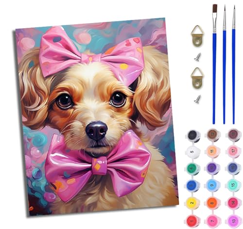 WJWWANG Malen nach Zahlen DIY Handgemalt Ölgemälde Set für Anfänger und Jugendliche Niedlicher Welpe mit Schleife Pinsel und Acrylfarbe 40x50 cm Mit Rahmen ideal als Geschenk oder zur Heimdekoration WJWWANG Malen nach Zahlen DIY Handgemalt Ölgemälde Set für Anfänger und Jugendliche Niedlicher Welpe mit Schleife Pinsel und Acrylfarbe 40x50 cm Mit Rahmen ideal als Geschenk oder zur Heimdekoration von WJWWANG
