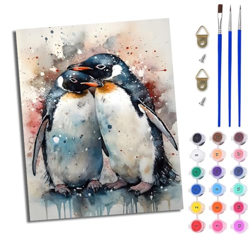 WJWWANG Malen nach Zahlen DIY Handgemalt Ölgemälde Set für Anfänger und Jugendliche Paar Pinguine Pinsel und Acrylfarbe 40x50 cm Mit Rahmen ideal als Geschenk oder zur Heimdekoration WJWWANG Malen nach Zahlen DIY Handgemalt Ölgemälde Set für Anfänger und Jugendliche Paar Pinguine Pinsel und Acrylfarbe 40x50 cm Mit Rahmen ideal als Geschenk oder zur Heimdekoration von WJWWANG