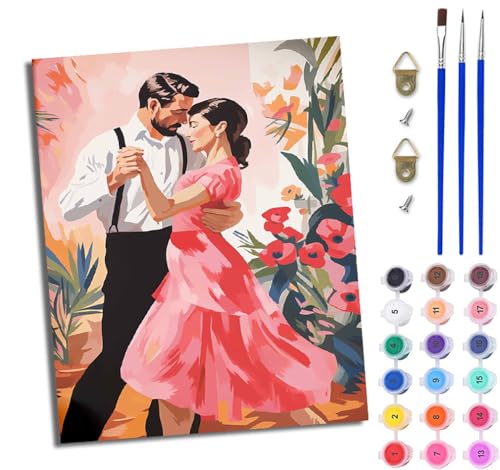 WJWWANG Malen nach Zahlen DIY Handgemalt Ölgemälde Set für Anfänger und Jugendliche Paar tanzt Walzer Pinsel und Acrylfarbe 40x50 cm ideal als Geschenk oder zur Heimdekoration von WJWWANG