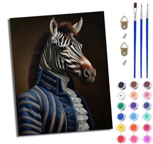 WJWWANG Malen nach Zahlen DIY Handgemalt Ölgemälde Set für Anfänger und Jugendliche Retro Gentleman Zebra Pinsel und Acrylfarbe 40x50 cm ideal als Geschenk oder zur Heimdekoration von WJWWANG
