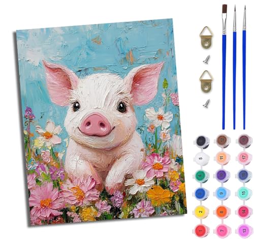 WJWWANG Malen nach Zahlen DIY Handgemalt Ölgemälde Set für Anfänger und Jugendliche Rosa Schwein in den Blumen Pinsel und Acrylfarbe 40x50 cm ideal als Geschenk oder zur Heimdekoration WJWWANG Malen nach Zahlen DIY Handgemalt Ölgemälde Set für Anfänger und Jugendliche Rosa Schwein in den Blumen Pinsel und Acrylfarbe 40x50 cm ideal als Geschenk oder zur Heimdekoration von WJWWANG