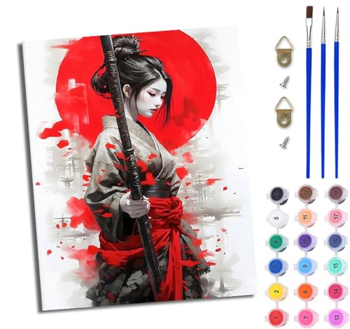 WJWWANG Malen nach Zahlen DIY Handgemalt Ölgemälde Set für Anfänger und Jugendliche Samurai-Japanerin Pinsel und Acrylfarbe 40x50 cm ideal als Geschenk oder zur Heimdekoration von WJWWANG