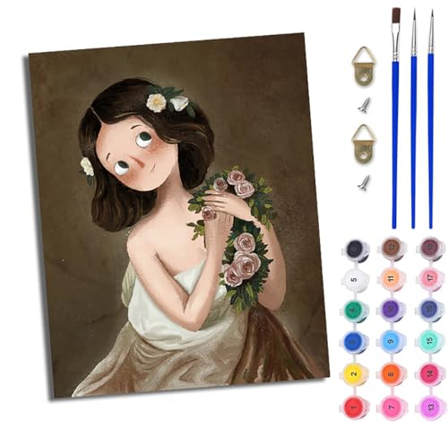 WJWWANG Malen nach Zahlen DIY Handgemalt Ölgemälde Set für Anfänger und Jugendliche Schöner Blumenstrauß Mädchen Pinsel und Acrylfarbe 40x50 cm ideal als Geschenk oder zur Heimdekoration von WJWWANG