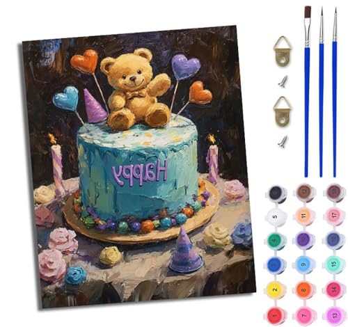 WJWWANG Malen nach Zahlen DIY Handgemalt Ölgemälde Set für Anfänger und Jugendliche Süßer Bärenkuchen Pinsel und Acrylfarbe 40x50 cm Mit Rahmen ideal als Geschenk oder zur Heimdekoration WJWWANG Malen nach Zahlen DIY Handgemalt Ölgemälde Set für Anfänger und Jugendliche Süßer Bärenkuchen Pinsel und Acrylfarbe 40x50 cm Mit Rahmen ideal als Geschenk oder zur Heimdekoration von WJWWANG