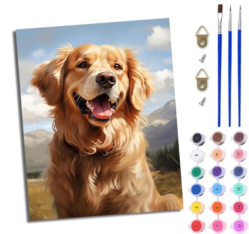 WJWWANG Malen nach Zahlen DIY Handgemalt Ölgemälde Set für Anfänger und Jugendliche Süßer Golden Retriever Pinsel und Acrylfarbe 40x50 cm Mit Rahmen ideal als Geschenk oder zur Heimdekoration WJWWANG Malen nach Zahlen DIY Handgemalt Ölgemälde Set für Anfänger und Jugendliche Süßer Golden Retriever Pinsel und Acrylfarbe 40x50 cm Mit Rahmen ideal als Geschenk oder zur Heimdekoration von WJWWANG