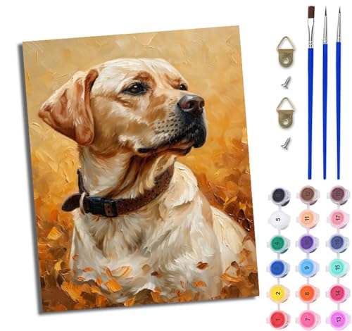 WJWWANG Malen nach Zahlen DIY Handgemalt Ölgemälde Set für Anfänger und Jugendliche Süßer Labrador Retriever Pinsel und Acrylfarbe 40x50 cm ideal als Geschenk oder zur Heimdekoration von WJWWANG