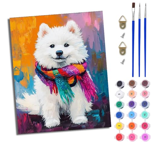 WJWWANG Malen nach Zahlen DIY Handgemalt Ölgemälde Set für Anfänger und Jugendliche Süßer Samojede Pinsel und Acrylfarbe 40x50 cm Mit Rahmen ideal als Geschenk oder zur Heimdekoration WJWWANG Malen nach Zahlen DIY Handgemalt Ölgemälde Set für Anfänger und Jugendliche Süßer Samojede Pinsel und Acrylfarbe 40x50 cm Mit Rahmen ideal als Geschenk oder zur Heimdekoration von WJWWANG