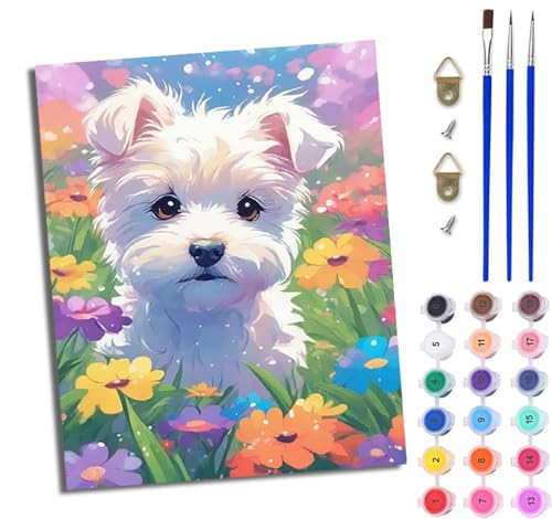 WJWWANG Malen nach Zahlen DIY Handgemalt Ölgemälde Set für Anfänger und Jugendliche Süßer West Highland Terrier Pinsel und Acrylfarbe 40x50 cm Mit Rahmen ideal als Geschenk oder zur Heimdekoration WJWWANG Malen nach Zahlen DIY Handgemalt Ölgemälde Set für Anfänger und Jugendliche Süßer West Highland Terrier Pinsel und Acrylfarbe 40x50 cm Mit Rahmen ideal als Geschenk oder zur Heimdekoration von WJWWANG