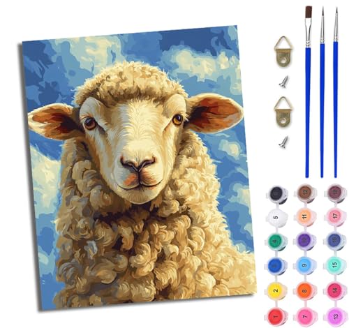 WJWWANG Malen nach Zahlen DIY Handgemalt Ölgemälde Set für Anfänger und Jugendliche Süßes Lamm im blauen Himmel Pinsel und Acrylfarbe 40x50 cm Mit Rahmen ideal als Geschenk oder zur Heimdekoration WJWWANG Malen nach Zahlen DIY Handgemalt Ölgemälde Set für Anfänger und Jugendliche Süßes Lamm im blauen Himmel Pinsel und Acrylfarbe 40x50 cm Mit Rahmen ideal als Geschenk oder zur Heimdekoration von WJWWANG