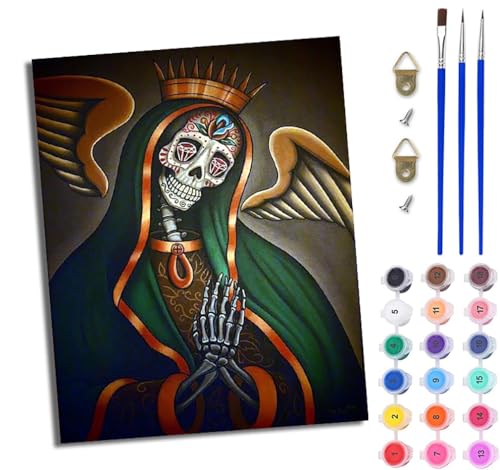 WJWWANG Malen nach Zahlen DIY Handgemalt Ölgemälde Set für Anfänger und Jugendliche Tag der Toten Krone Totenkopf Pinsel und Acrylfarbe 40x50 cm ideal als Geschenk oder zur Heimdekoration von WJWWANG