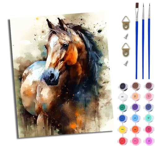 WJWWANG Malen nach Zahlen DIY Handgemalt Ölgemälde Set für Anfänger und Jugendliche Tintenstrahlanimiertes Pferd Pinsel und Acrylfarbe 40x50 cm ideal als Geschenk oder zur Heimdekoration von WJWWANG