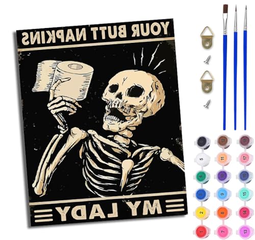 WJWWANG Malen nach Zahlen DIY Handgemalt Ölgemälde Set für Anfänger und Jugendliche Toilettenpapier-Skelett Pinsel und Acrylfarbe 40x50 cm ideal als Geschenk oder zur Heimdekoration von WJWWANG