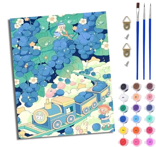 WJWWANG Malen nach Zahlen DIY Handgemalt Ölgemälde Set für Anfänger und Jugendliche Traumhafter Traubenzug Pinsel und Acrylfarbe 40x50 cm Mit Rahmen ideal als Geschenk oder zur Heimdekoration WJWWANG Malen nach Zahlen DIY Handgemalt Ölgemälde Set für Anfänger und Jugendliche Traumhafter Traubenzug Pinsel und Acrylfarbe 40x50 cm Mit Rahmen ideal als Geschenk oder zur Heimdekoration von WJWWANG