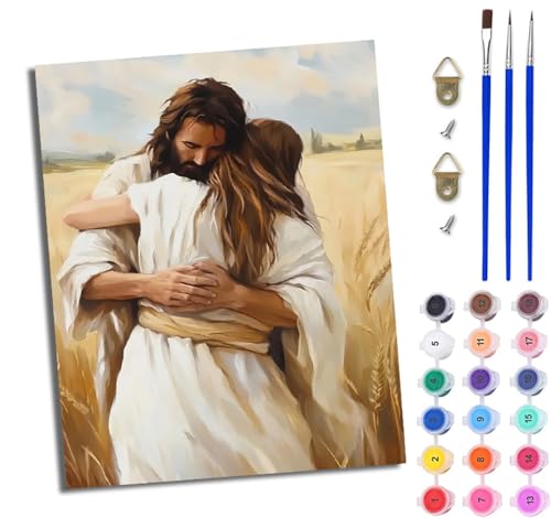 WJWWANG Malen nach Zahlen DIY Handgemalt Ölgemälde Set für Anfänger und Jugendliche Umarme Jesus Pinsel und Acrylfarbe 40x50 cm ideal als Geschenk oder zur Heimdekoration WJWWANG Malen nach Zahlen DIY Handgemalt Ölgemälde Set für Anfänger und Jugendliche Umarme Jesus Pinsel und Acrylfarbe 40x50 cm ideal als Geschenk oder zur Heimdekoration von WJWWANG