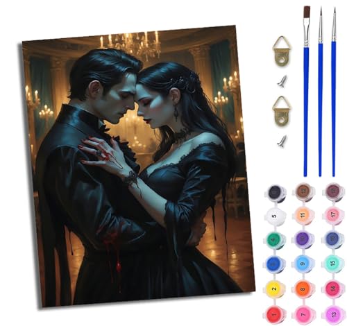 WJWWANG Malen nach Zahlen DIY Handgemalt Ölgemälde Set für Anfänger und Jugendliche Vampirpaar Pinsel und Acrylfarbe 40x50 cm ideal als Geschenk oder zur Heimdekoration von WJWWANG
