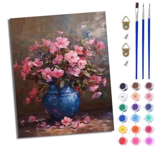 WJWWANG Malen nach Zahlen DIY Handgemalt Ölgemälde Set für Anfänger und Jugendliche Vase mit rosa Blumen Pinsel und Acrylfarbe 40x50 cm ideal als Geschenk oder zur Heimdekoration WJWWANG Malen nach Zahlen DIY Handgemalt Ölgemälde Set für Anfänger und Jugendliche Vase mit rosa Blumen Pinsel und Acrylfarbe 40x50 cm ideal als Geschenk oder zur Heimdekoration von WJWWANG