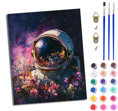 WJWWANG Malen nach Zahlen DIY Handgemalt Ölgemälde Set für Anfänger und Jugendliche Verträumter Blumenastronaut Pinsel und Acrylfarbe 40x50 cm ideal als Geschenk oder zur Heimdekoration von WJWWANG