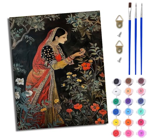 WJWWANG Malen nach Zahlen DIY Handgemalt Ölgemälde Set für Anfänger und Jugendliche Wald-Indianermädchen Pinsel und Acrylfarbe 40x50 cm ideal als Geschenk oder zur Heimdekoration von WJWWANG