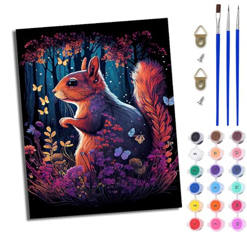 WJWWANG Malen nach Zahlen DIY Handgemalt Ölgemälde Set für Anfänger und Jugendliche Wald buntes Eichhörnchen Pinsel und Acrylfarbe 40x50 cm ideal als Geschenk oder zur Heimdekoration WJWWANG Malen nach Zahlen DIY Handgemalt Ölgemälde Set für Anfänger und Jugendliche Wald buntes Eichhörnchen Pinsel und Acrylfarbe 40x50 cm ideal als Geschenk oder zur Heimdekoration von WJWWANG