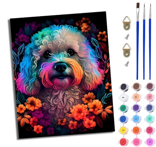 WJWWANG Malen nach Zahlen DIY Handgemalt Ölgemälde Set für Anfänger und Jugendliche Weißer Teddyhund mit Blumen Pinsel und Acrylfarbe 40x50 cm Mit Rahmen ideal als Geschenk oder zur Heimdekoration WJWWANG Malen nach Zahlen DIY Handgemalt Ölgemälde Set für Anfänger und Jugendliche Weißer Teddyhund mit Blumen Pinsel und Acrylfarbe 40x50 cm Mit Rahmen ideal als Geschenk oder zur Heimdekoration von WJWWANG