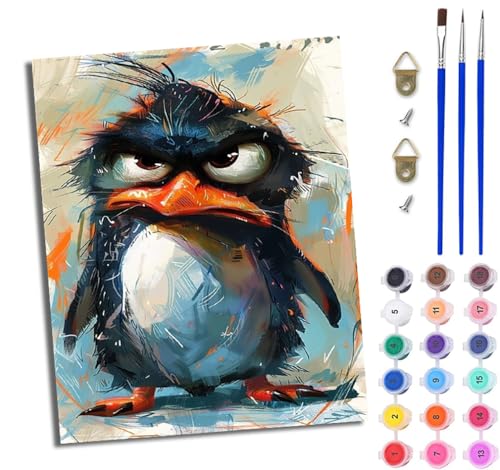 WJWWANG Malen nach Zahlen DIY Handgemalt Ölgemälde Set für Anfänger und Jugendliche Wütender Pinguin Pinsel und Acrylfarbe 40x50 cm ideal als Geschenk oder zur Heimdekoration von WJWWANG