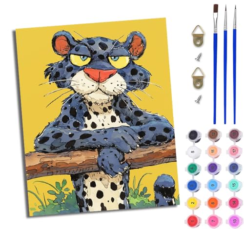 WJWWANG Malen nach Zahlen für Erwachsene Blauer Leopard mit verächtlichen Augen einfaches DIY-Ölgemälde-Set auf Leinwand mit3- Pinseln und Acrylpigment lustiges 40 × 50 cm（Rahmenlos） von WJWWANG