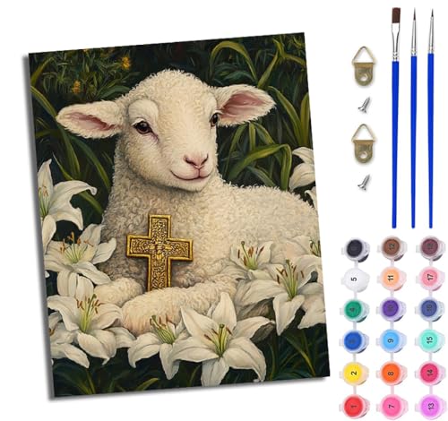 WJWWANG Malen nach Zahlen für Erwachsene Blumen Kreuz Lamm Mit Acryl Farben und Premium Pinsel 40x50CM Mit Rahmen Home Deko oder Geburtstag Weihnachten Geschenk WJWWANG Malen nach Zahlen für Erwachsene Blumen Kreuz Lamm Mit Acryl Farben und Premium Pinsel 40x50CM Mit Rahmen Home Deko oder Geburtstag Weihnachten Geschenk von WJWWANG