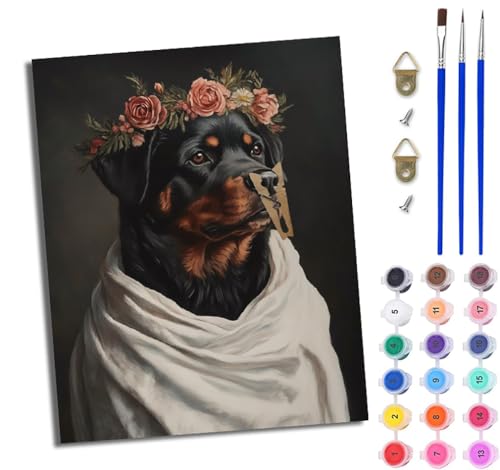 WJWWANG Malen nach Zahlen für Erwachsene Blumen-Rottweiler Mit Acryl Farben und Premium Pinsel 40x50CM Mit Rahmen Home Deko oder Geburtstag Weihnachten Geschenk WJWWANG Malen nach Zahlen für Erwachsene Blumen-Rottweiler Mit Acryl Farben und Premium Pinsel 40x50CM Mit Rahmen Home Deko oder Geburtstag Weihnachten Geschenk von WJWWANG