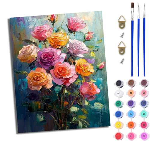 WJWWANG Malen nach Zahlen für Erwachsene Blumen farbige Rosen Mit Acryl Farben und Premium Pinsel 40x50CM Mit Rahmen Home Deko oder Geburtstag Weihnachten Geschenk WJWWANG Malen nach Zahlen für Erwachsene Blumen farbige Rosen Mit Acryl Farben und Premium Pinsel 40x50CM Mit Rahmen Home Deko oder Geburtstag Weihnachten Geschenk von WJWWANG
