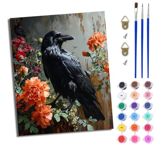 WJWWANG Malen nach Zahlen für Erwachsene Blumen und schwarze Krähen Mit Acryl Farben und Premium Pinsel 40x50CM Mit Rahmen Home Deko oder Geburtstag Weihnachten Geschenk WJWWANG Malen nach Zahlen für Erwachsene Blumen und schwarze Krähen Mit Acryl Farben und Premium Pinsel 40x50CM Mit Rahmen Home Deko oder Geburtstag Weihnachten Geschenk von WJWWANG