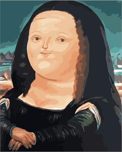 WJWWANG Malen nach Zahlen für Erwachsene Dickes Mädchen Mona Lisa einfaches DIY-Ölgemälde-Set auf Leinwand mit3- Pinseln und Acrylpigment lustiges 40 × 50 cm（Rahmenlos） von WJWWANG