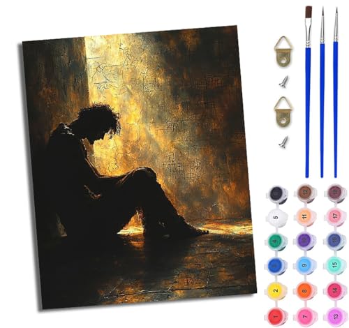 WJWWANG Malen nach Zahlen für Erwachsene Einsamer Junge einfaches DIY-Ölgemälde-Set auf Leinwand mit3- Pinseln und Acrylpigment lustiges 40 × 50 cm（Rahmenlos） von WJWWANG