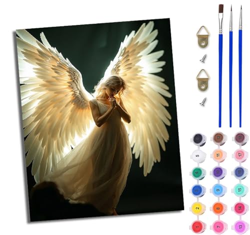 WJWWANG Malen nach Zahlen für Erwachsene Engel Mädchen einfaches DIY-Ölgemälde-Set auf Leinwand mit3- Pinseln und Acrylpigment lustiges 40 × 50 cm（Rahmenlos） von WJWWANG