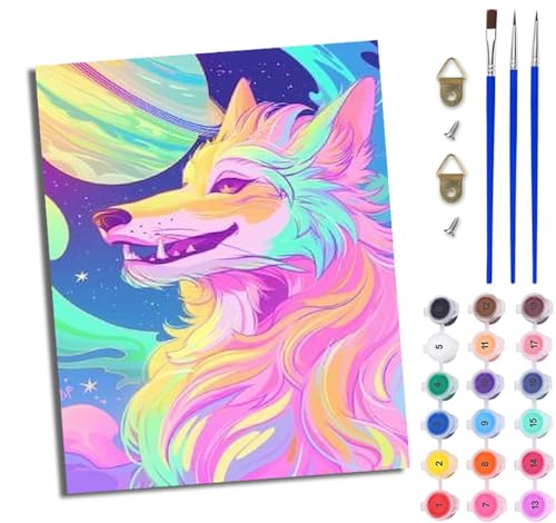 WJWWANG Malen nach Zahlen für Erwachsene Fantasie Mondlicht Wolf Mit Acryl Farben und Premium Pinsel 40x50CM Mit Rahmen Home Deko oder Geburtstag Weihnachten Geschenk von WJWWANG