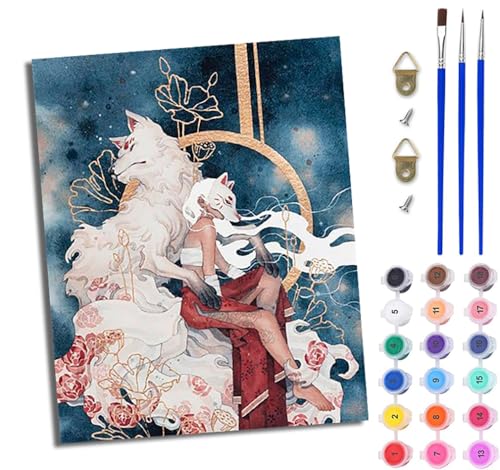 WJWWANG Malen nach Zahlen für Erwachsene Fuchsmädchen Mit Acryl Farben und Premium Pinsel 40x50CM Mit Rahmen Home Deko oder Geburtstag Weihnachten Geschenk von WJWWANG